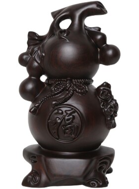 黑檀实木质雕刻葫芦摆件大号玄关客厅装饰摆设乔迁送礼Y红木工艺
