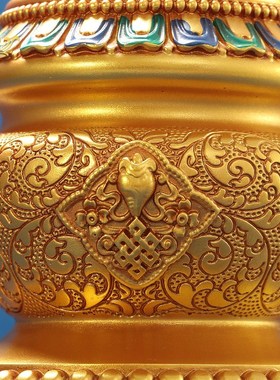 藏族手摇转金筒底座莲花座手持转金轮家J用摆件招财箭插座转金桶