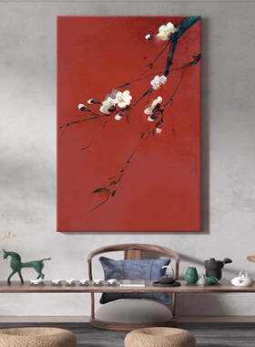 喜上枝头大芬村油画红色寓意好客厅装饰画轻奢高级感入户玄关挂画