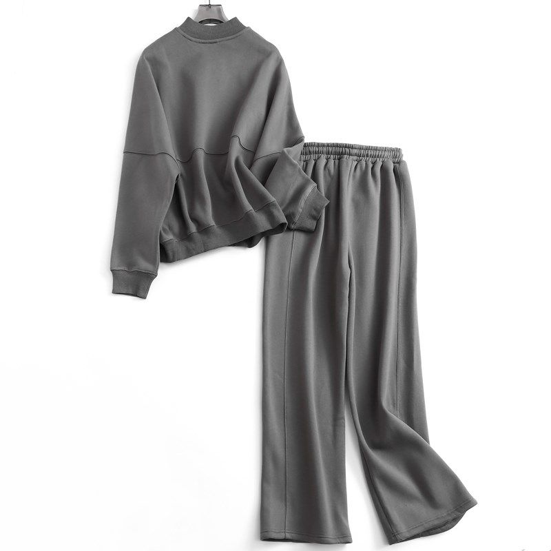 纯色宽松立领拉链开衫长袖运动风女卫衣阔腿休闲裤女两件套装N074,淘宝优惠券,粉丝福利购,淘宝优惠卷