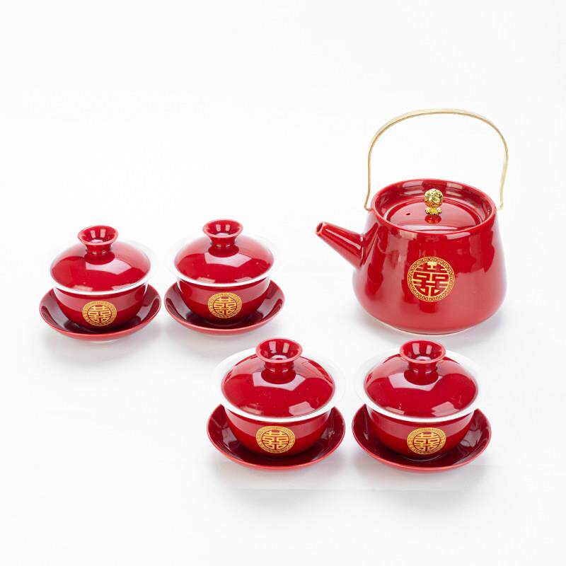 Retro Jingdezhen modified toast tea cup wedding tea set home four wedding bowls toast tea bowl toast tea kettle to send new