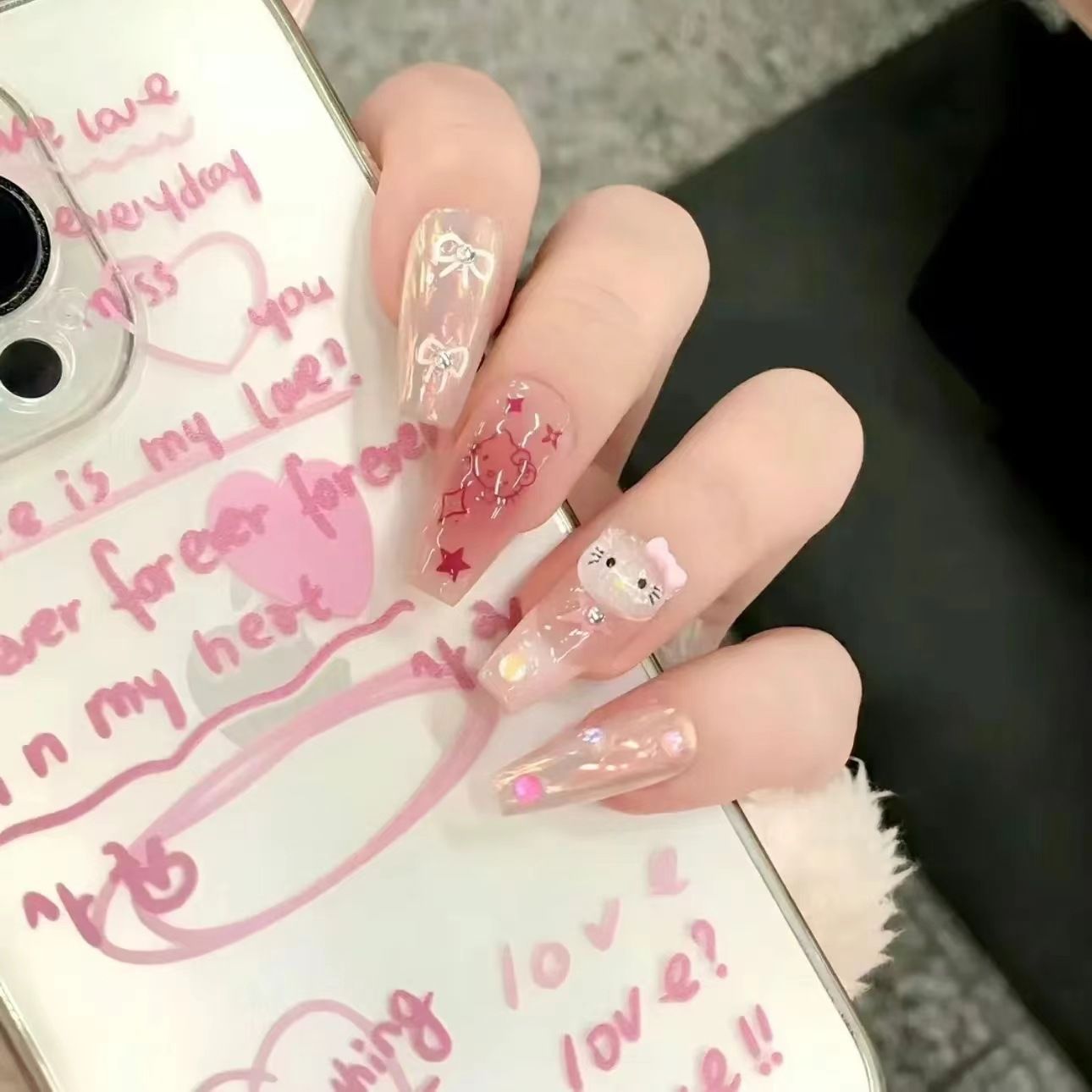 可爱kitty猫穿戴甲片2025新款甜酷长T美甲手工显白假指甲贴片10片 - 图0