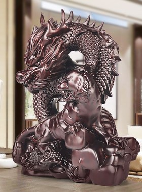 铁圈礼业黑檀盘龙卧虎摆件木雕木制木质动物书架办公室装饰品摆设