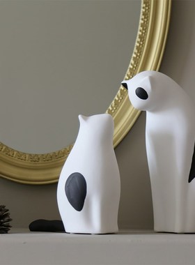 黑白猫一对可爱树脂家居客厅样板间电视柜创意动物装饰雕塑摆件礼