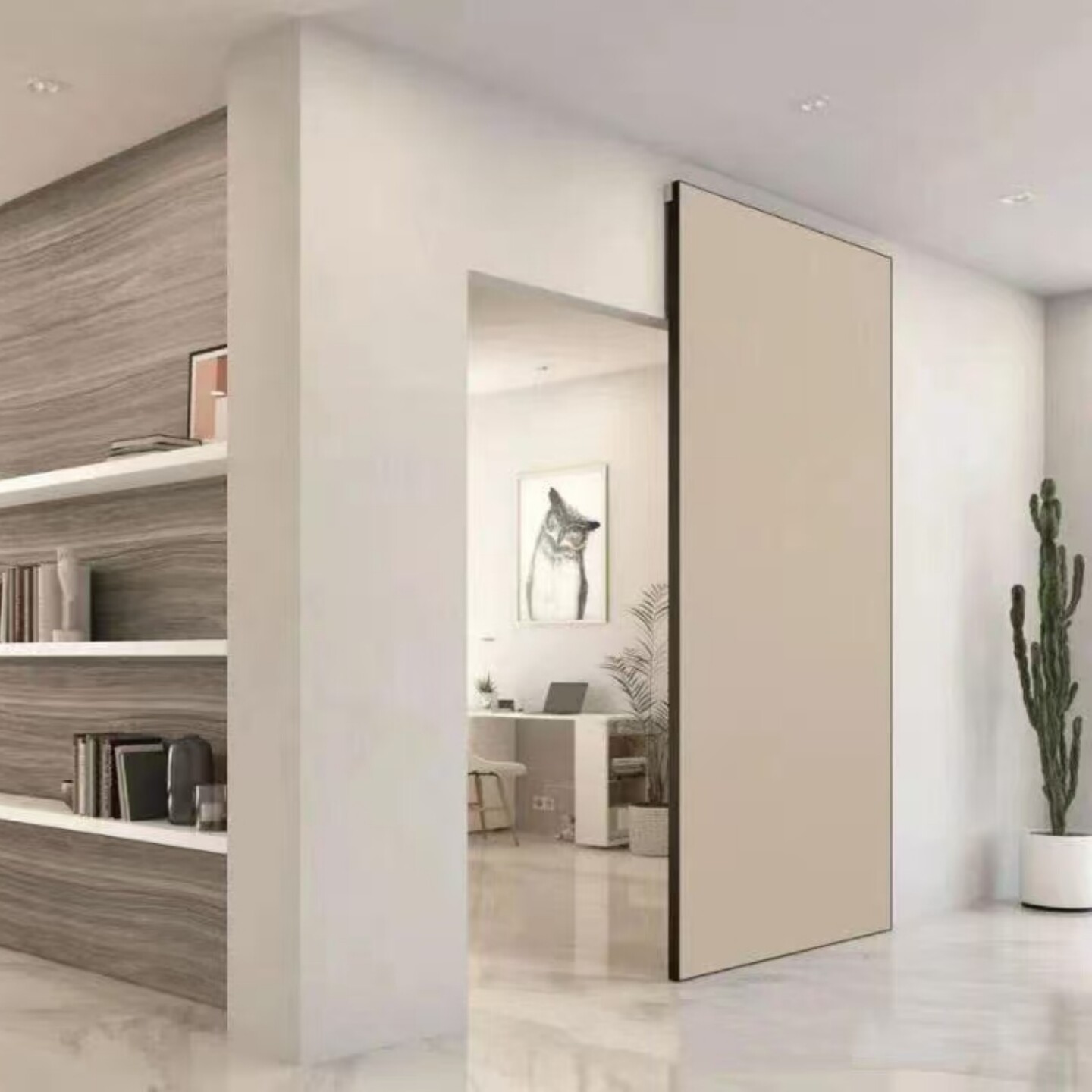 定制铝木幽灵门无轨移门隐框涂料门吊轨推拉门浴室门衣帽间卧室门 - 图3