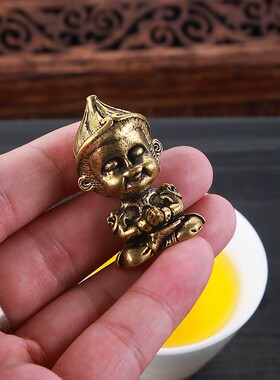 纯手工黄铜实心猴子手把件孙悟空齐天大圣斗战胜佛茶宠茶几小摆件