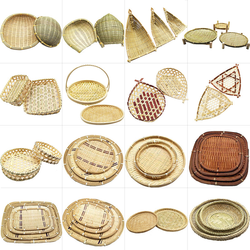 家用竹编制品篮竹编制品创意装饰家居零食水果点心盘圆形簸箕托盘,淘宝优惠券,粉丝福利购,淘宝优惠卷