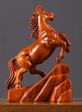 花梨木雕摆件实木质马到成功创意工艺品家居客厅装饰店铺开业送礼