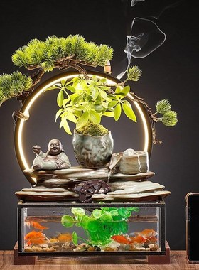 时来运转流水摆件招礼财流水开生财摆件创意喷R泉循环乔水车鱼缸