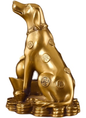 中式铜狗摆件金钱狗福狗聚宝盆狗钱袋狗家居办公室桌面工艺品摆放