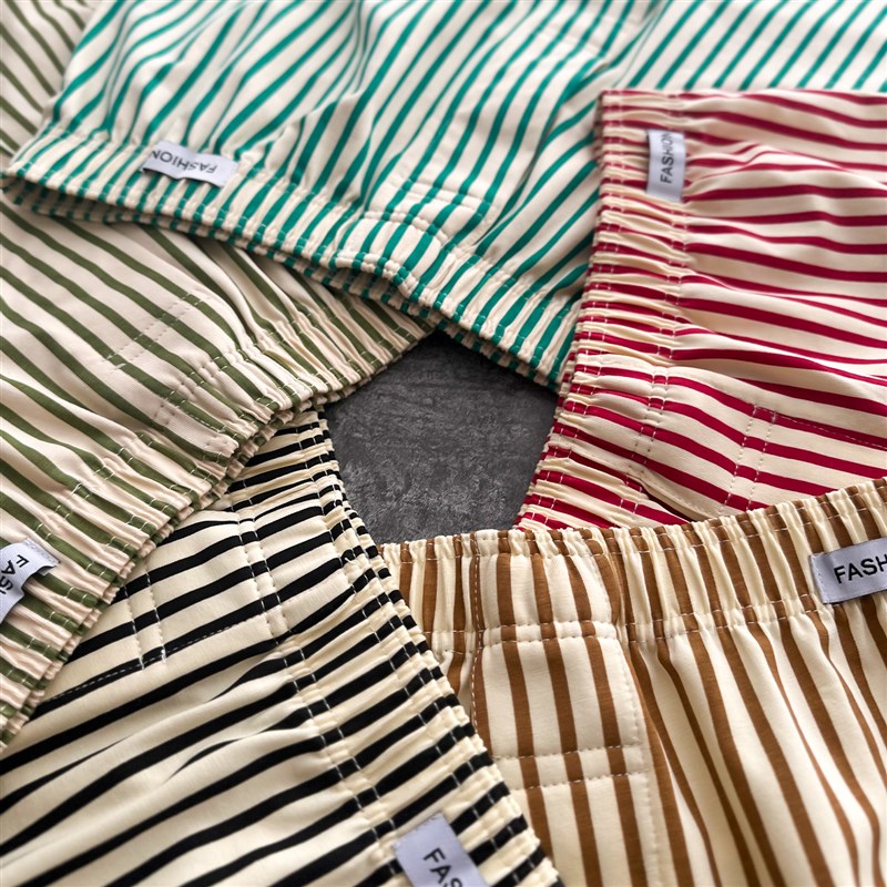 条纹阿罗裤男士纯棉居家宽松大码内裤夏透气清爽学生短裤衩平角裤 - 图1