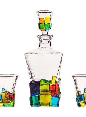 现代简约创意手工彩绘酒樽酒杯z套装彩色玻璃工艺品家用水杯套装