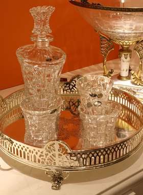 茱莉安奢b华法式欧式宫廷银色雕花托盘别墅茶几装饰摆件工艺品礼