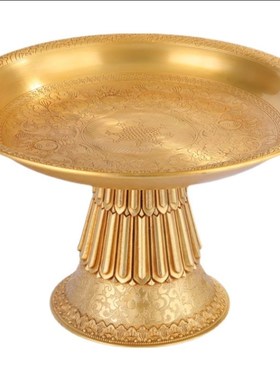 慧宝藏式吉祥花纹纯铜水果平底托盘底盘高脚曼P扎多用托盘家居摆