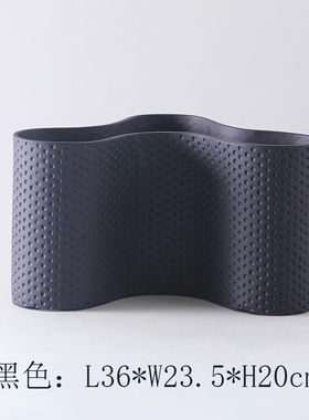 现代简约曲形陶瓷蓝色插花器摆件北欧样板房几何黑白花瓶软装饰品