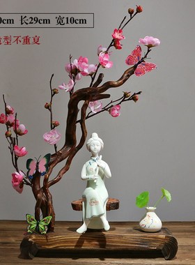 创意陶瓷人物小摆件白瓷中式古典电视柜装饰品仕女家居客厅工艺品