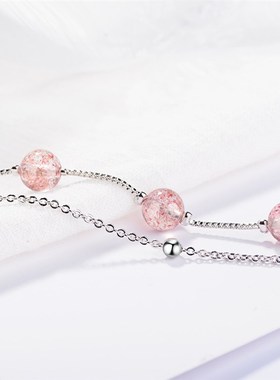 双层天然草莓晶粉色水晶手链女韩版简约清新森系招桃花手饰