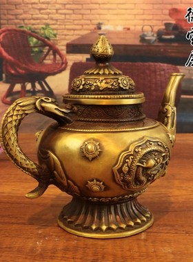 纯铜藏式龙壶摆件仿古铜器水壶茶壶酒壶手把壶家居装饰品工艺礼品