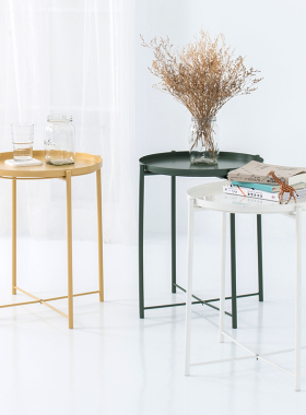 北欧风托盘桌桌铁艺边桌茶几沙发边桌铁圆桌圆形钢桌沙发矮桌边几