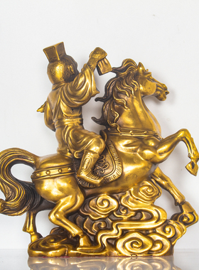 纯黄铜马上封侯摆件马上有钱马上发财办公室马到成功摆件客厅装饰