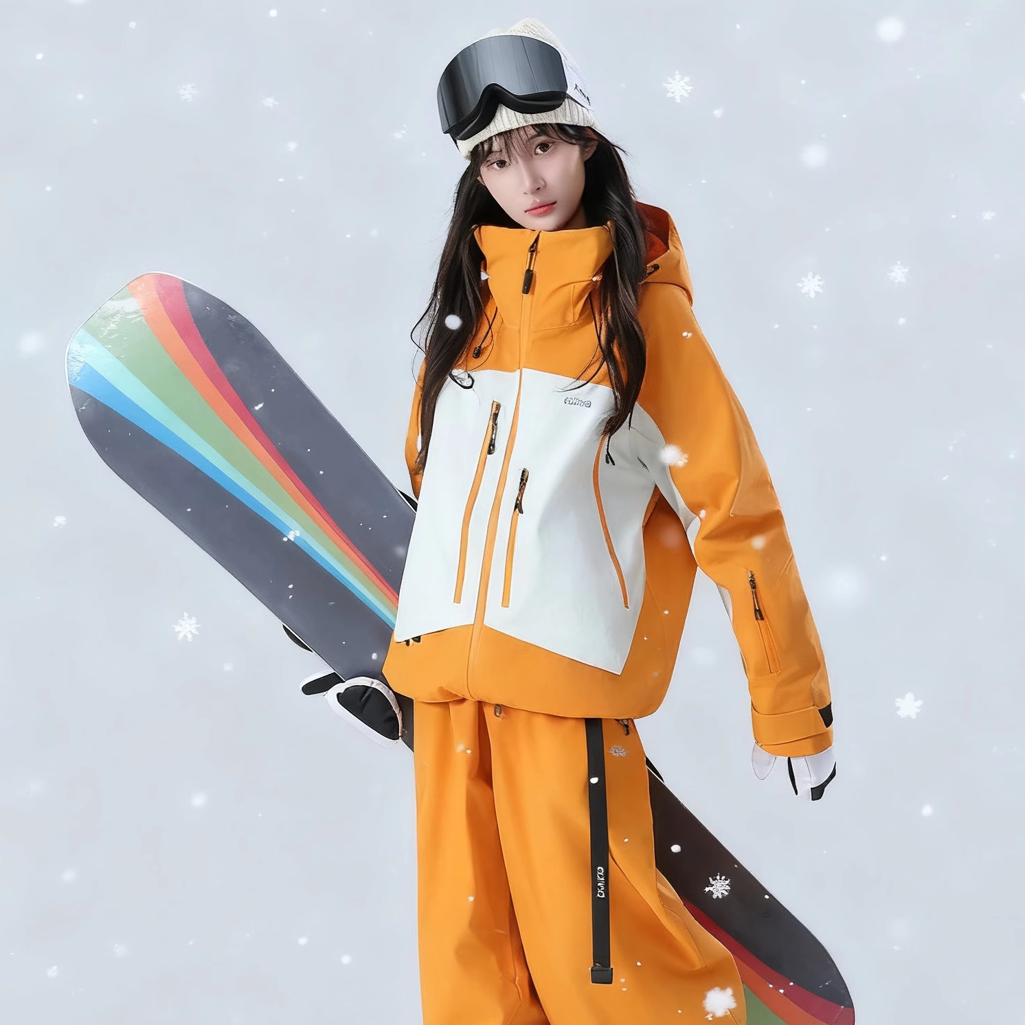 滑雪服套装女男款单板防水加厚全压胶专业拼色雪服衣裤套装3L美式