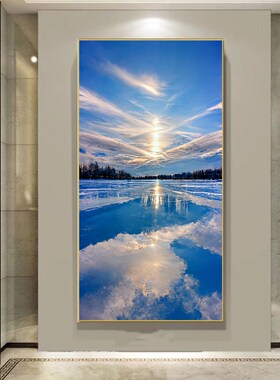 玄关画海景装饰画进门墙晶瓷画走廊过道自然美景竖壁画挂画