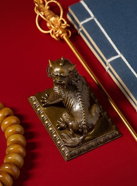 黄铜九华山谛听车载摆件地藏坐骑装饰客厅玄关办公室摆设礼品