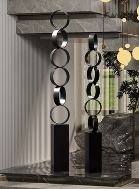 现代金属镂空连环圆圈艺术雕塑几何落地家居饰品酒店大堂