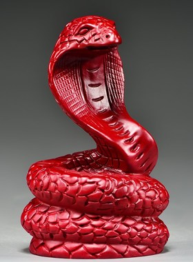 红色木头蛇摆件木质雕刻十二生肖木制眼睛蛇实木吉祥物装饰工艺品