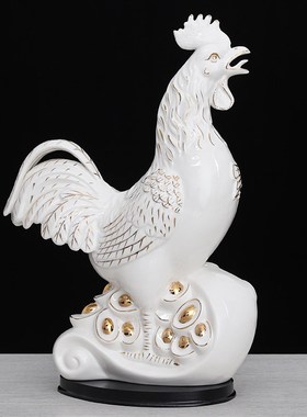 大号白黄黑红色陶瓷大公鸡摆件吉祥物工艺品如意母鸡客厅电视柜