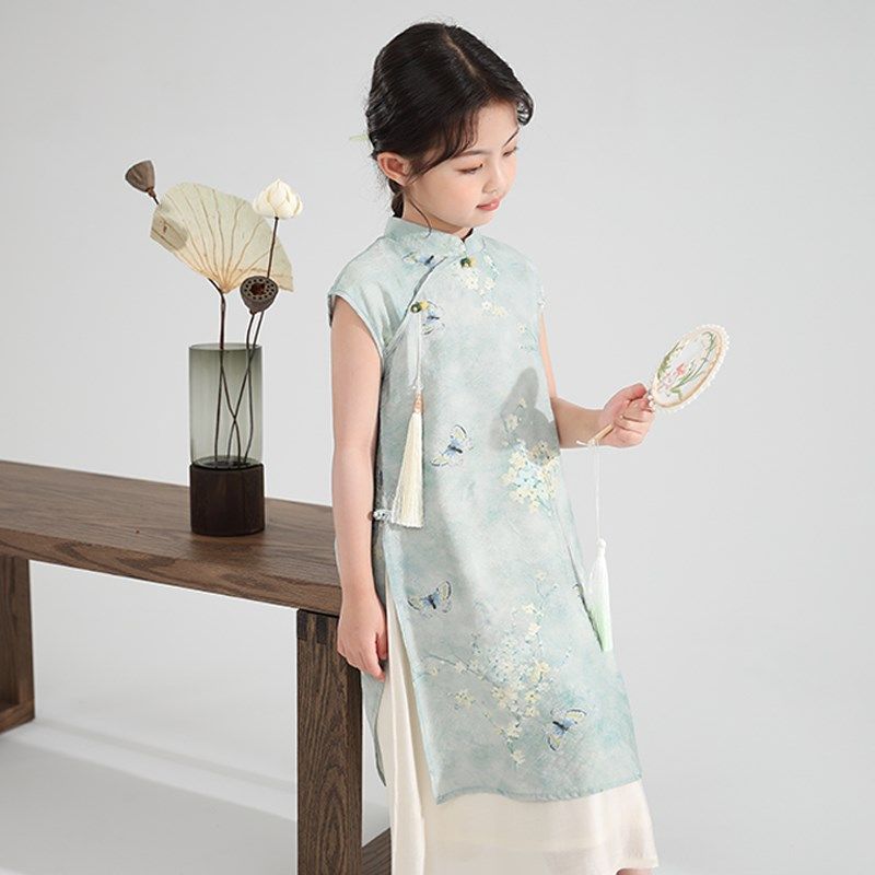 新中式女童旗袍裙改良版汉服中国风夏季儿童假两件连衣裙雪纺裙子,淘宝优惠券,粉丝福利购,淘宝优惠卷