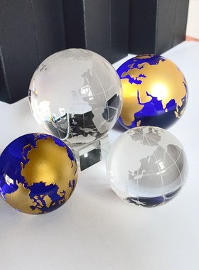 蓝色水晶地球仪摆件柜台书桌装饰家居摄影道具创意玩具礼品有底座