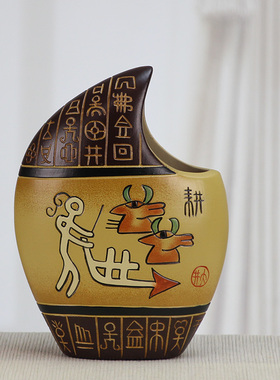 中式陶瓷桌面小摆件创意博古架书柜摆设家具装饰品工艺品荷塘月色