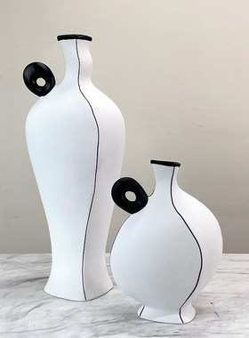 现代简约黑色线条花器几何摆件客厅样F板房售楼处酒店客厅软装饰