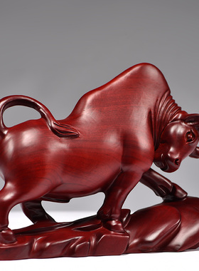 红木牛红色木牛中式实木雕刻木质华尔街牛客厅装饰送礼工艺品