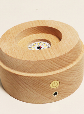 木质发光底座实木灯座LED小夜灯水晶球琉璃工艺品装饰锂电触摸