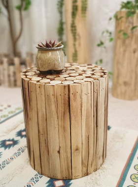 实木小圆凳花架网红民宿装饰客厅侘寂风格庭院花园幼儿园装饰道具