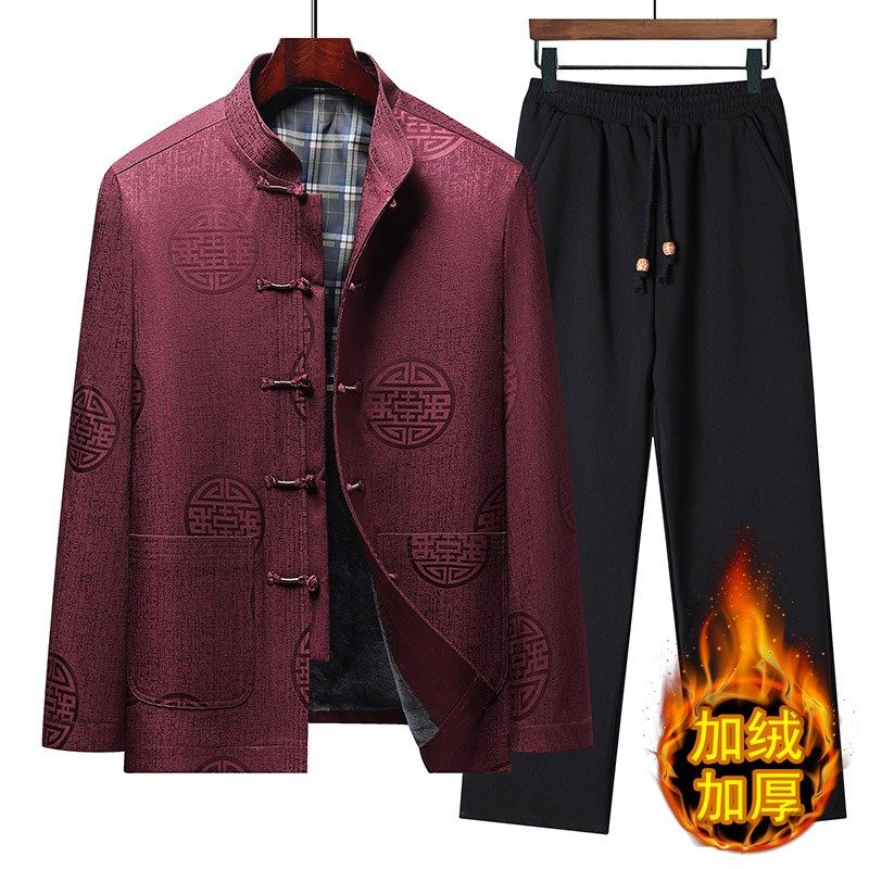 秋冬唐装男加绒加厚爸爸棉衣外套套装中国风老人棉服爷爷棉袄夹克,淘宝优惠券,粉丝福利购,淘宝优惠卷
