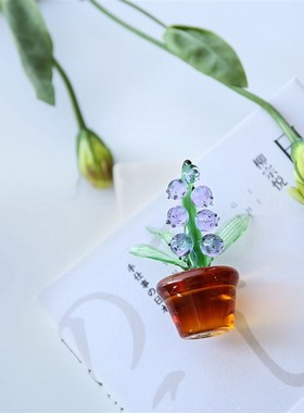 铃兰花摆件手工玻璃超美白绿拼色可爱植物桌面绿植车载办公室