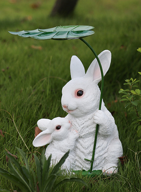 户外庭院装饰 花园装饰小院子 园艺摆件铁艺撑伞仿真动物雕塑摆件