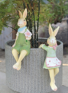创意花盆挂件情侣兔树脂工艺品户外花园阳台布置田园花架装饰摆件