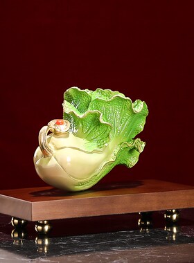 黄铜百财如意白菜摆n件客厅玄关酒柜书房装饰摆设乔迁送礼开业礼