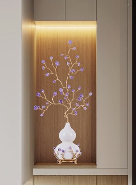 紫水晶陶瓷葫f芦摆件客厅玄关招财壁龛别墅高端大气装饰品乔迁礼