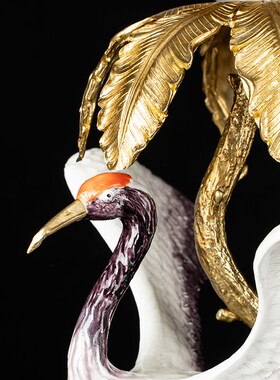 欧式奢华水晶配铜水果盘摆件黄z铜仙鹤果碗高档客厅别墅装饰品摆