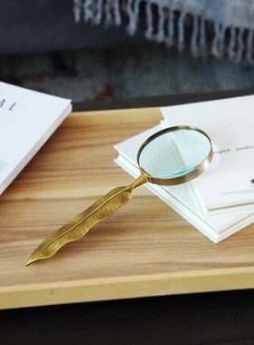 费灵家居印度进口手工黄铜放大镜手工工艺品书房桌面摆件轻奢装饰