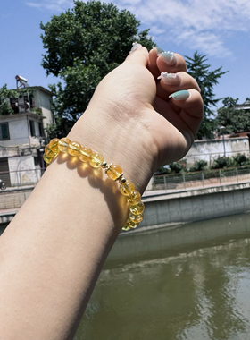 喜饰柠檬黄阿塞水晶手链黄水晶钛晶发晶单圈招财转运珠手串精致