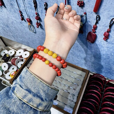 喜饰集高含量朱砂红砂雄黄砂手串本命年转运珠手链松男女情侣闺蜜