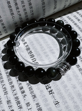 喜饰天然黑曜石水晶手串男款单圈转运珠钱币手链女情侣礼物送男友