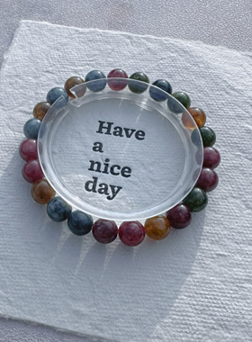 喜饰多彩巴西碧玺手链彩色原石旺夫珠子转运珠深色水晶多圈手串女