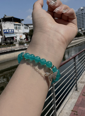 薄荷蓝天河石手链女款简约百搭手串小众设计感高级转运珠闺蜜礼物